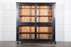 Large English 19thC Ebonised Pine Housekeepers Cabinet