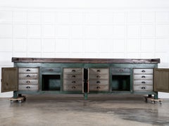 Monumental French Original Painted Pine Work Table Island