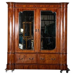 Large English 19thC Mahogany Inverted Breakfront Mirrored Wardrobe