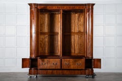 Large English 19thC Mahogany Inverted Breakfront Mirrored Wardrobe