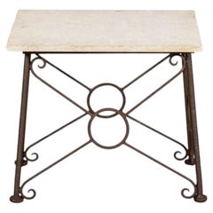 English Mid 20thC Brutalist Wrought Iron & Stone Side Table