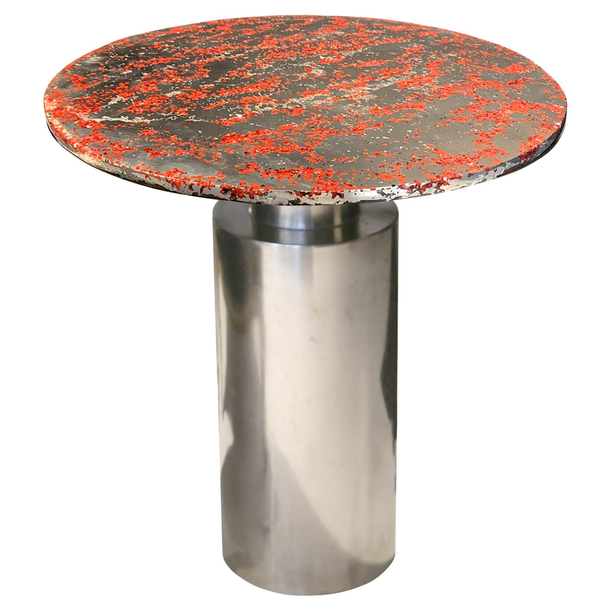 21st Century  Side Table -Totem Red- Pewter Murano Glass Xavier Lavergne France