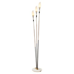Italian three head floor lamp, frosted torchiere shade set on white marble 