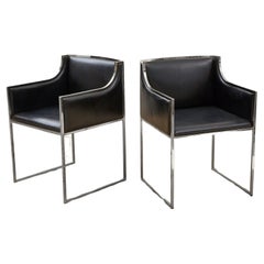 x2 Italian Vintage Chairs, Leather with Chrome, Attributed to Willy Rizzo, 1970s