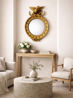 Antique Regency Convex Mirror, Giltwood Frame with Eagle Crest, 1880s