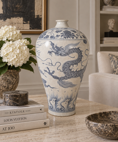 Large Chinese Blue and White Porcelain Dragon Meiping Vase, Late Qing Dynasty