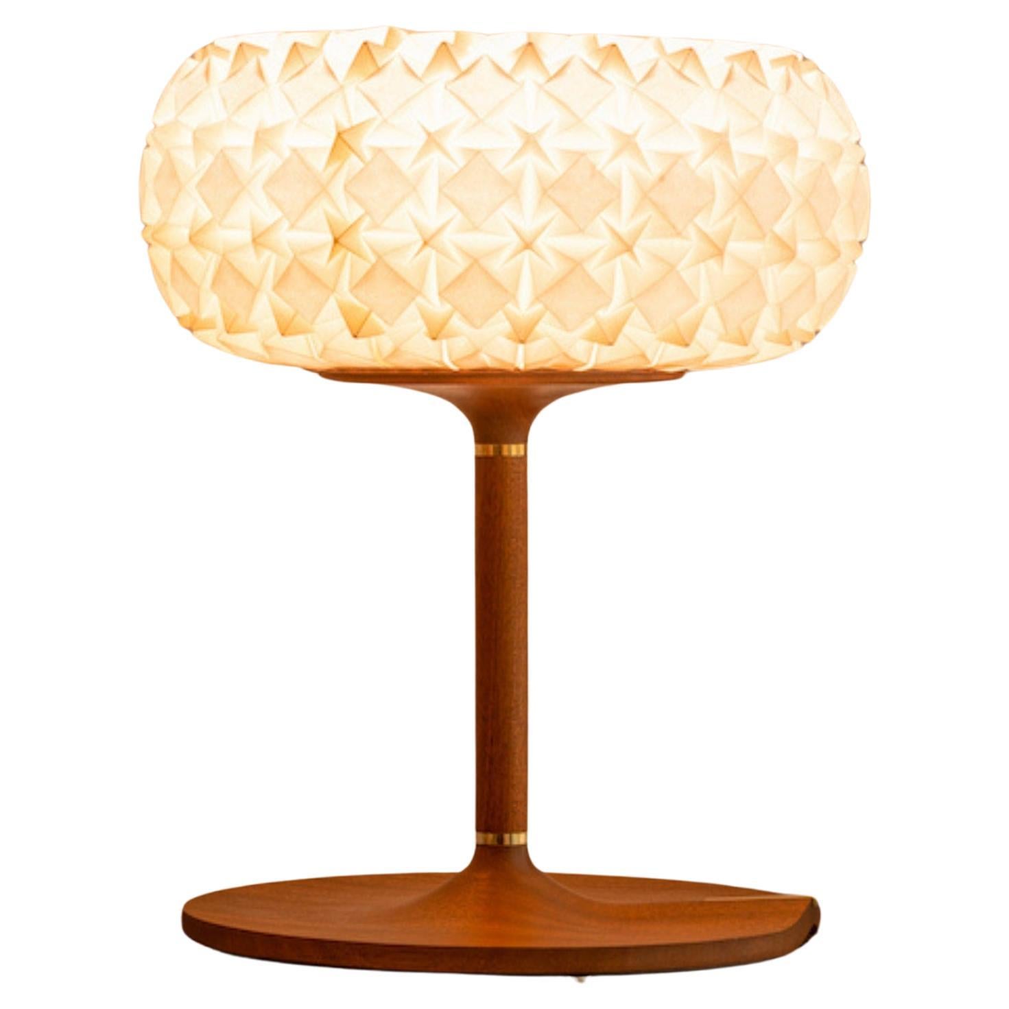 Origami Paper and Mahogany "96 Molecules" Tall Table Lamp by Aqua Creations For Sale