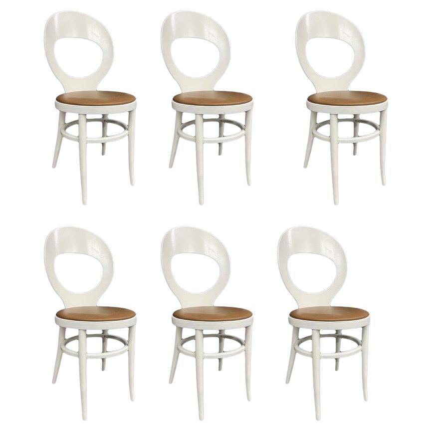 Baumann Set of 6 Bentwood Painted Chairs with Leather Seats