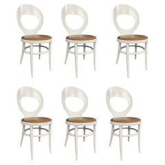 Baumann-Set aus 6 lackierten Bugholzstühlen mit Ledersitzen und Ledersitzen