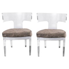 Modern  Hollywood Regency Styled Lucite Klismos Chairs, a Pair