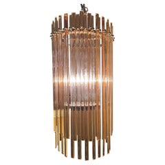 Mid Century Style Pink Glass Swizzle Stick Chandelier, two available