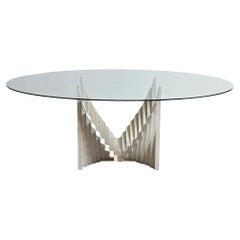 Sculptural Italian Brutalist Dining Table from the 1970s, Travertine and Glass