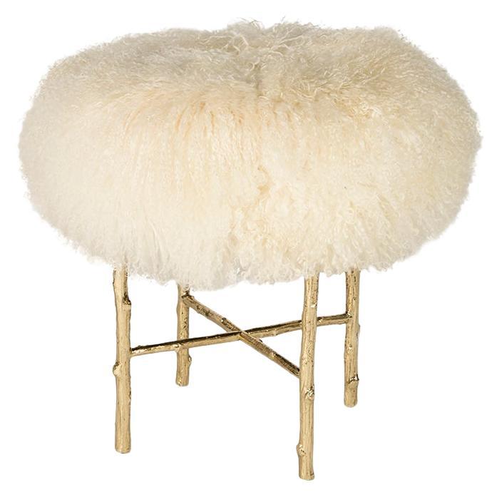 Organic Modern Country Stool in Polished Brass Cast, Inspired by Nature For Sale