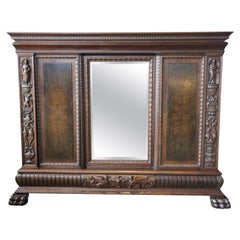 Antique Renaissance Revival Walnut Carved Knockdown Bookcase Armoire