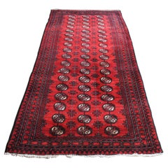 Vintage Persian Handwoven Royal Bokhara Geometric Wool Silk Area Rug Runner