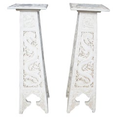 2 Chalkware Chinoiserie Dragon Pedestals Column Plant Stand Anne Jo Oriental 48"