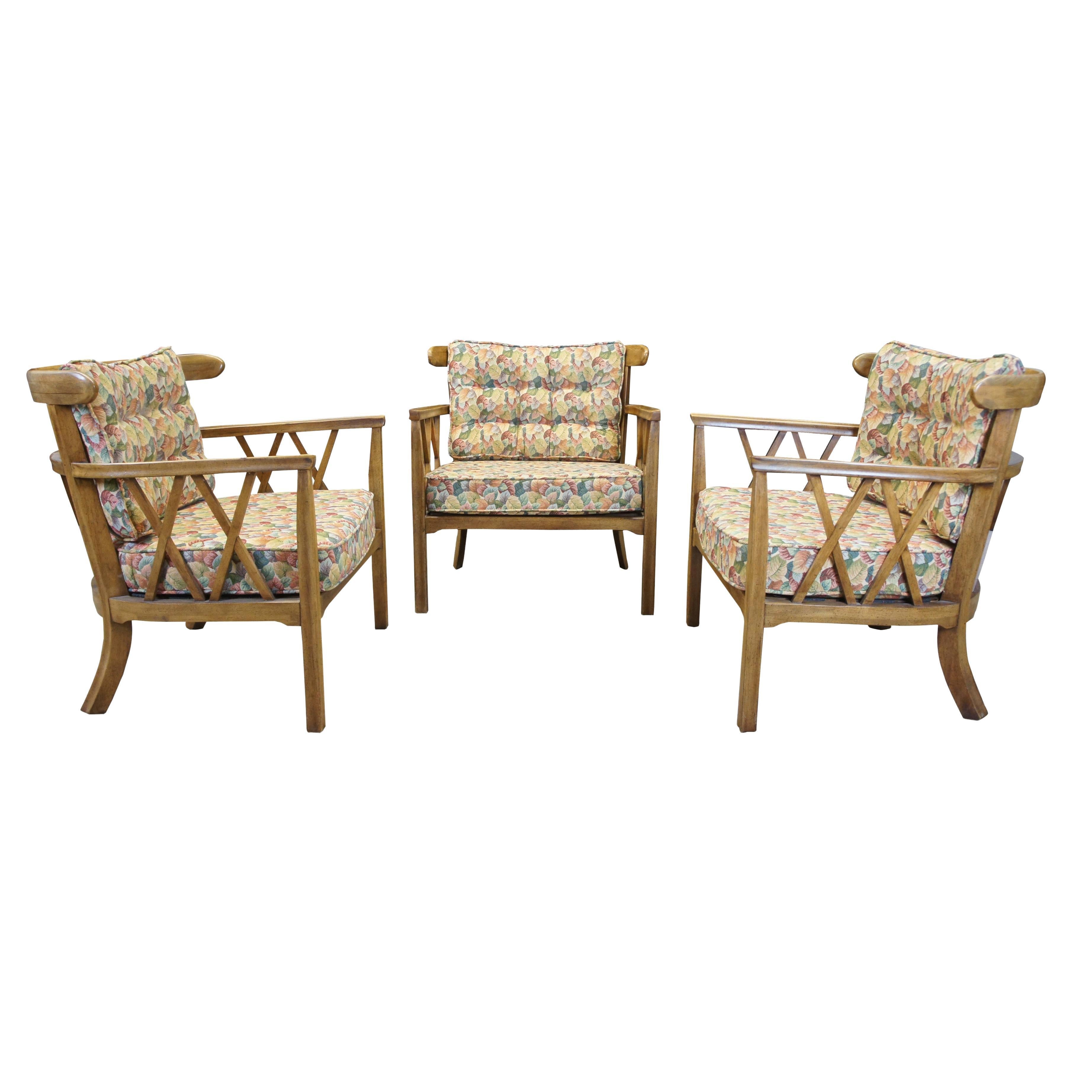 3 Finch Furniture Thomasville Mid-Century Modern Walnut Barrel Back Armchairs (Fauteuils à dossier en tonneau)