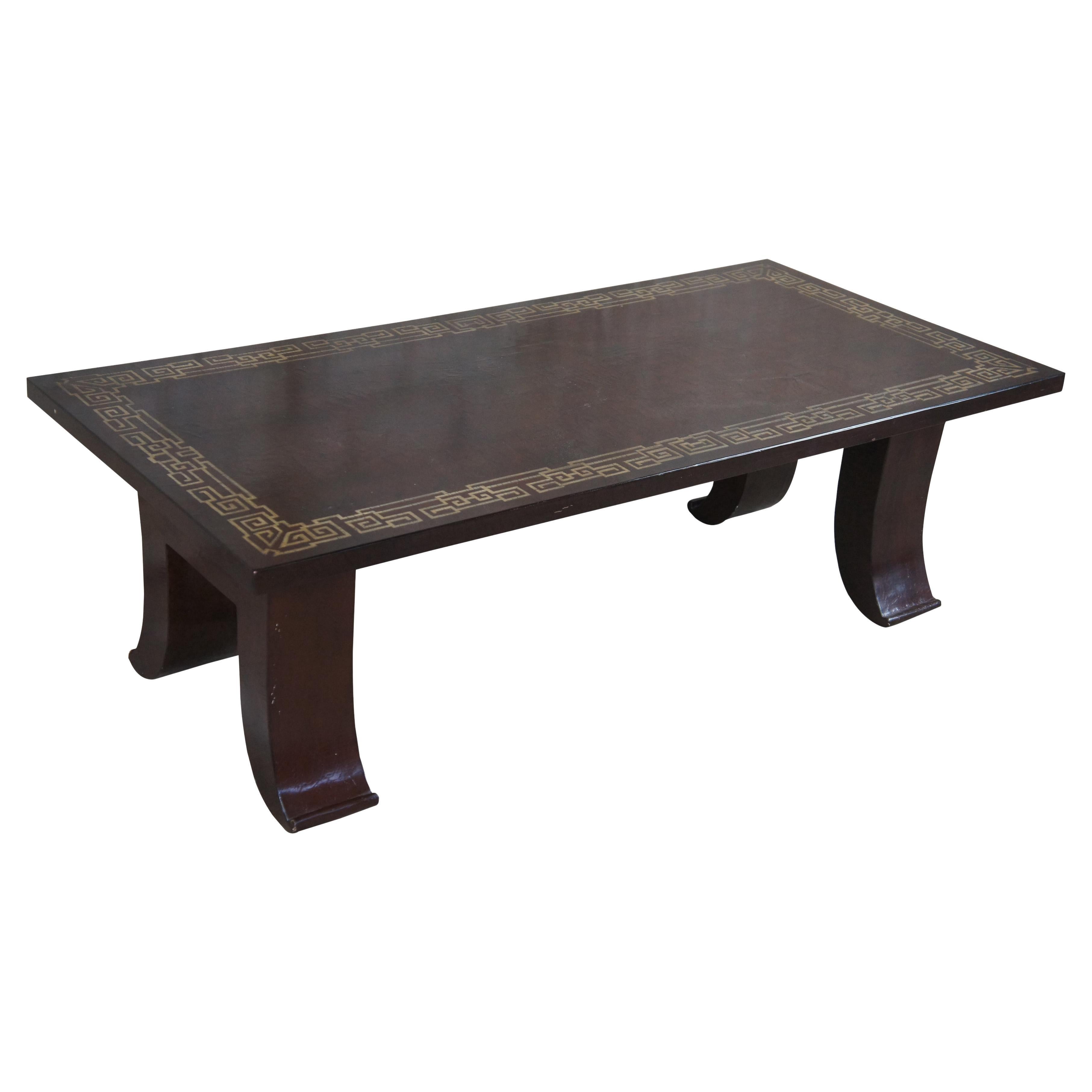 Table basse rectangulaire laquée style chinoiserie vintage avec incrustation de clé grecque