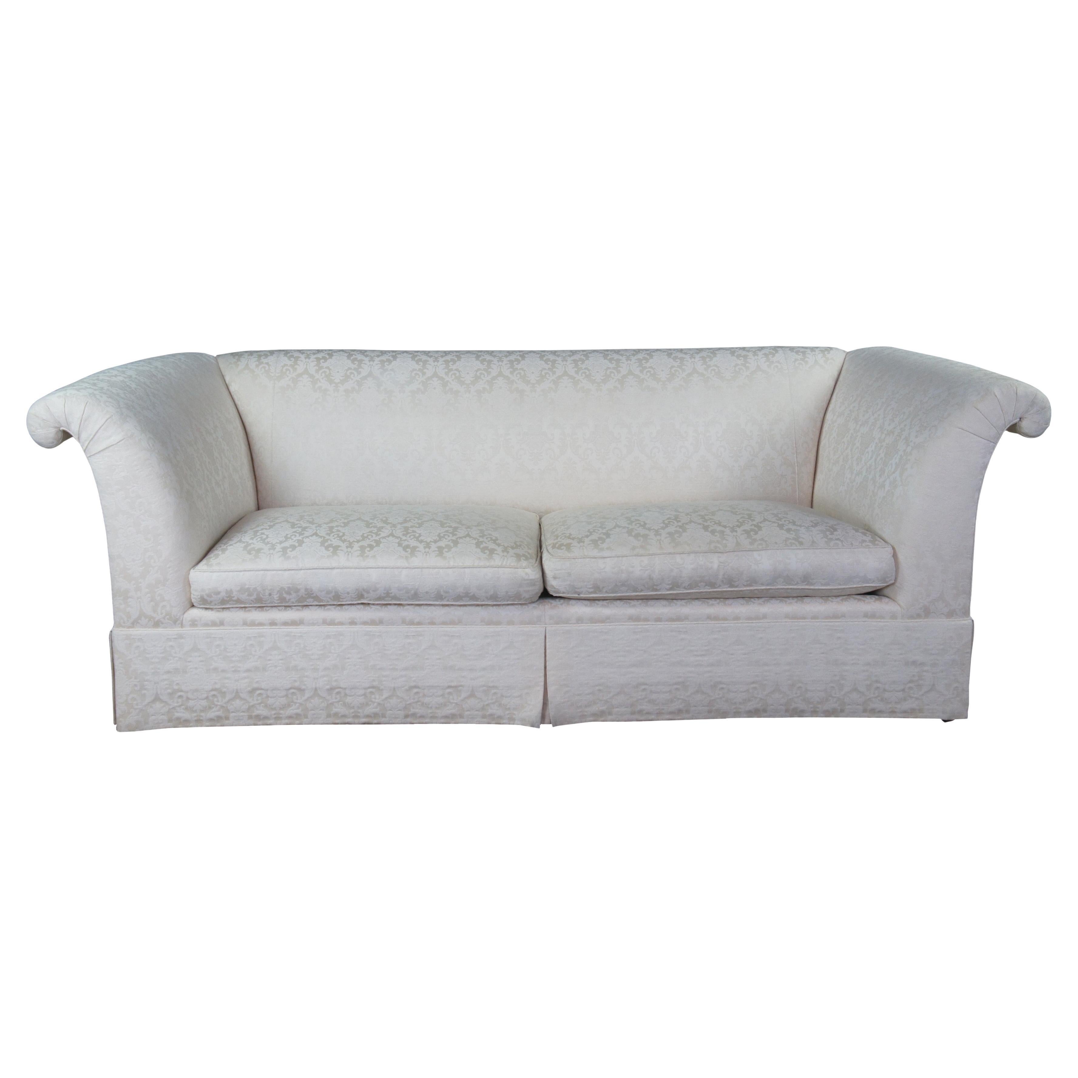 Baker Furniture French Tuxedo Roll Arm Down Filled Sofa Couch Love Seat Brocade