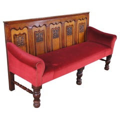Antique 18th Century English Gothic Revival Paneled Oak Pub Bench Settle Pew