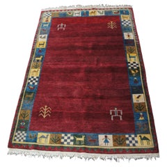 Alfombra Persa Vintage Tejida a Mano 100% Lana Gabbeh Alfombra Tribal Rojo 4 x 6'