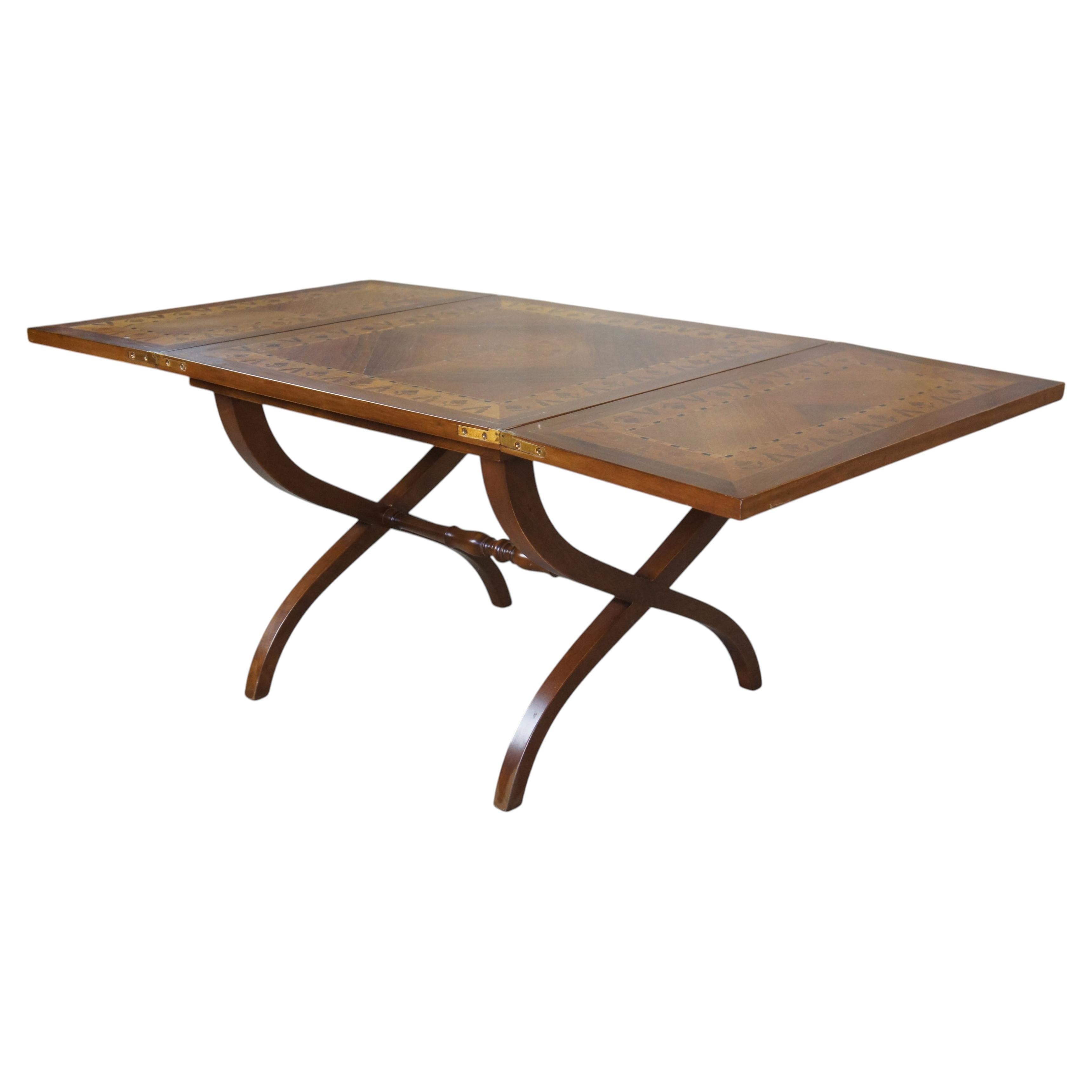 Mid Century Italian Flip Top Walnut & Marquetry Inlay Square Coffee Side Table