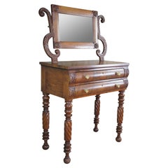 19th C. American Empire Flame Mahogany Shaving Stand Vanity Desk Dressing Table