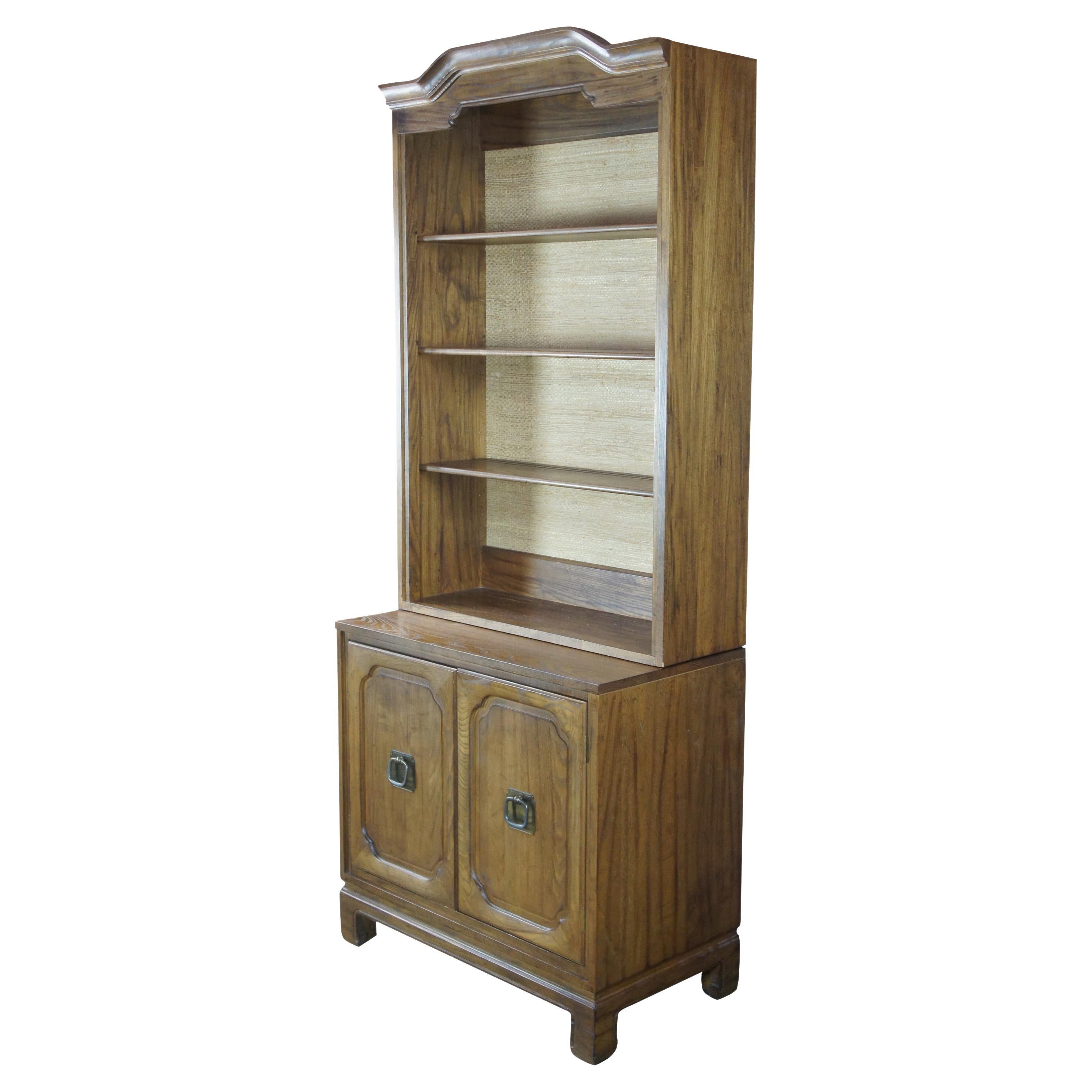 Davis Cabinet Co Teakwood Chinoiserie Library Bookcase Cabinet Shelf Commode For Sale