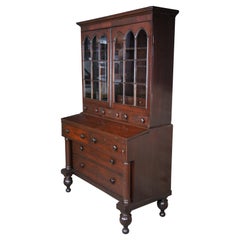 Rare Antique Federal American Mahogany Secretary Writing Desk Gothic Bookcase