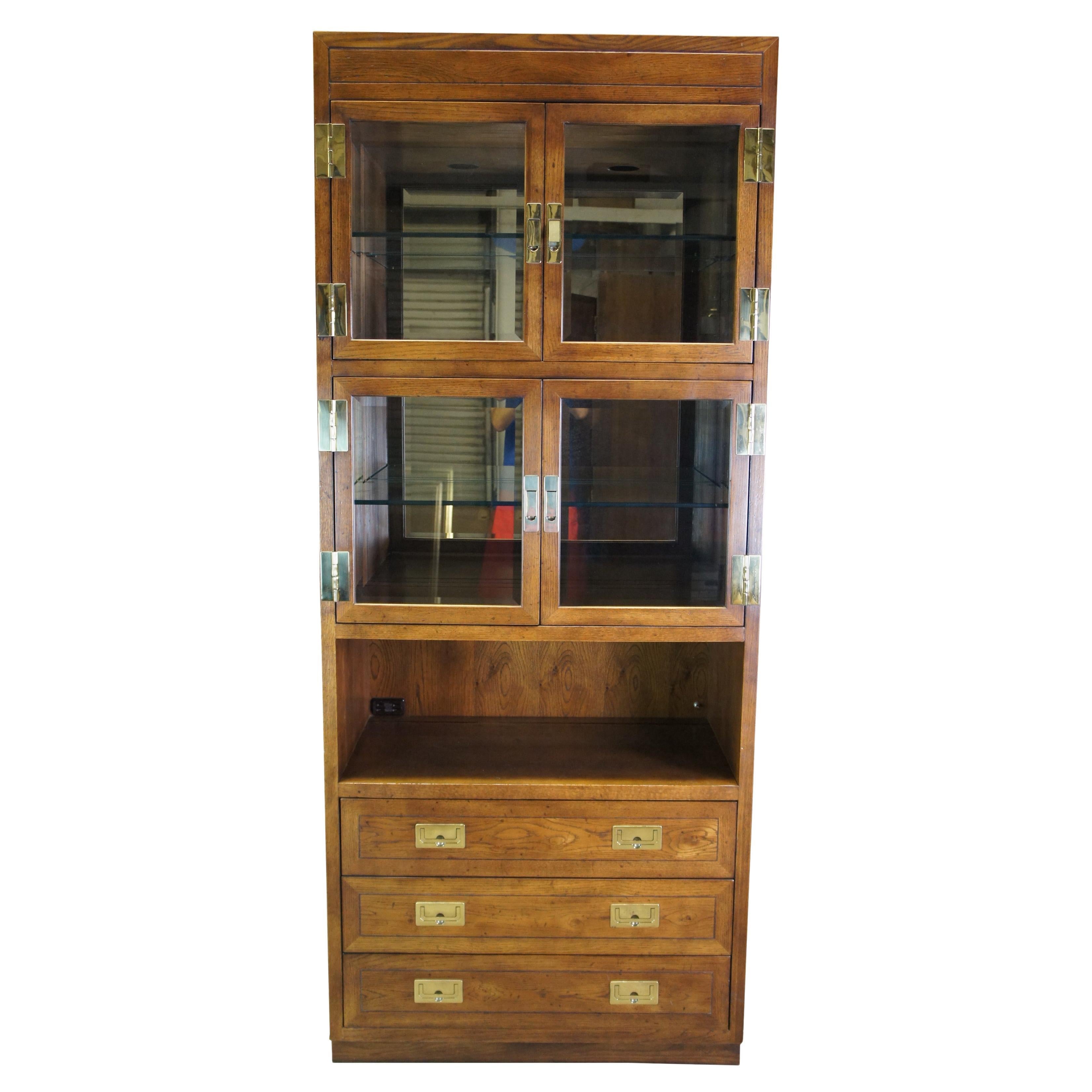 Pair Campaign Style Curio Display by Henredon For Sale at 1stDibs