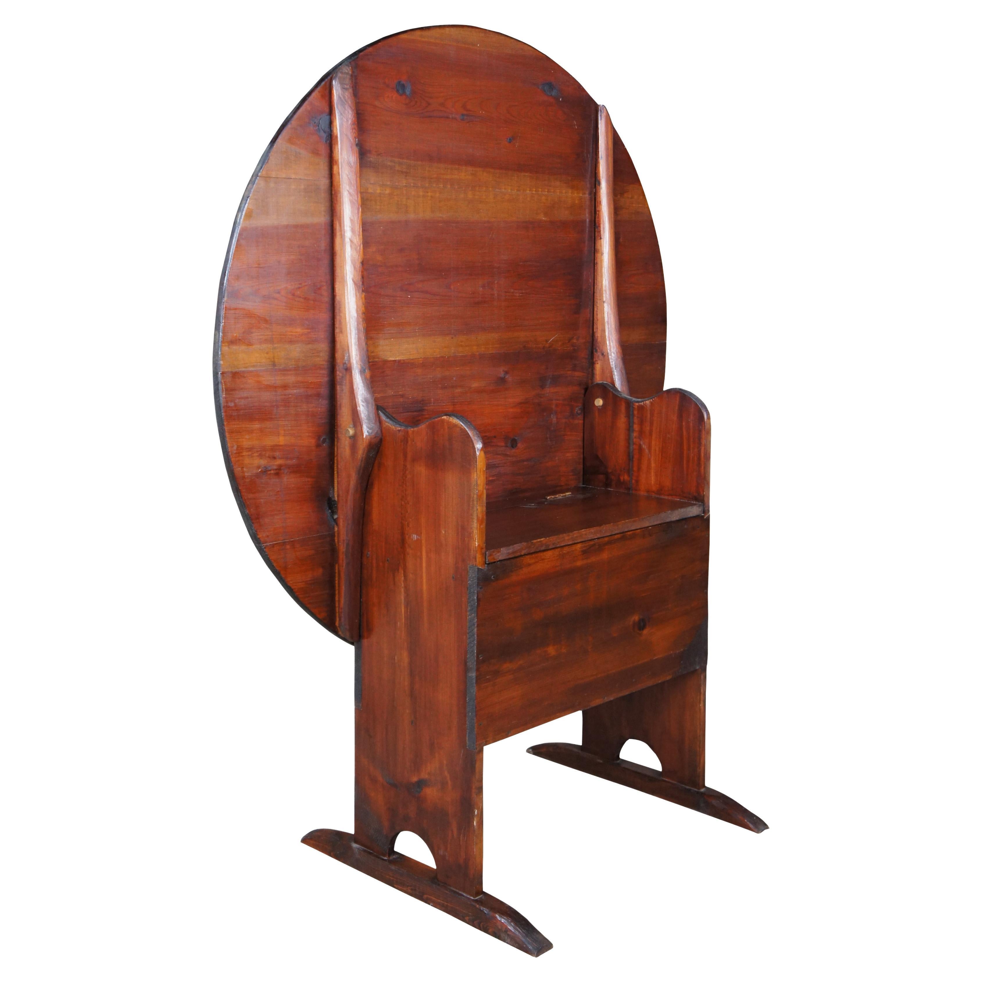 Antique Early American Pine Tilt Top Shoe Foot Hutch Table Tavern Chair Storage For Sale