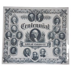Ancienne gravure de note de banque américaine du centenaire de 18 présidents, 36 États, 1876