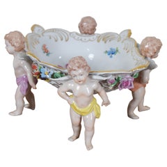 Carl Thieme for Dresden Porcelain Footed Cherub centerpiece Bowl Polychrome 10"