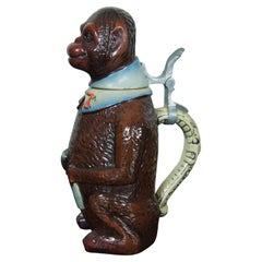 Matthias Girmscheid Rare Figural German Ceramic Monkey Character Beer Stein Lid