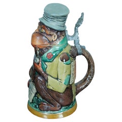 Matthias Girmscheid Rare Figural German Ceramic Monkey Character Beer Stein Lid