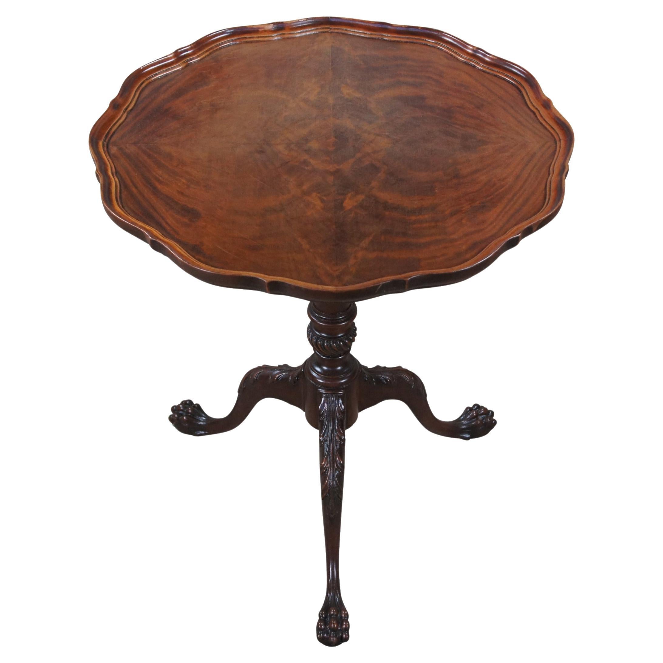 Antique Chippendale Flame Mahogany Pie Crust Ball & Claw Pedestal Tea Table