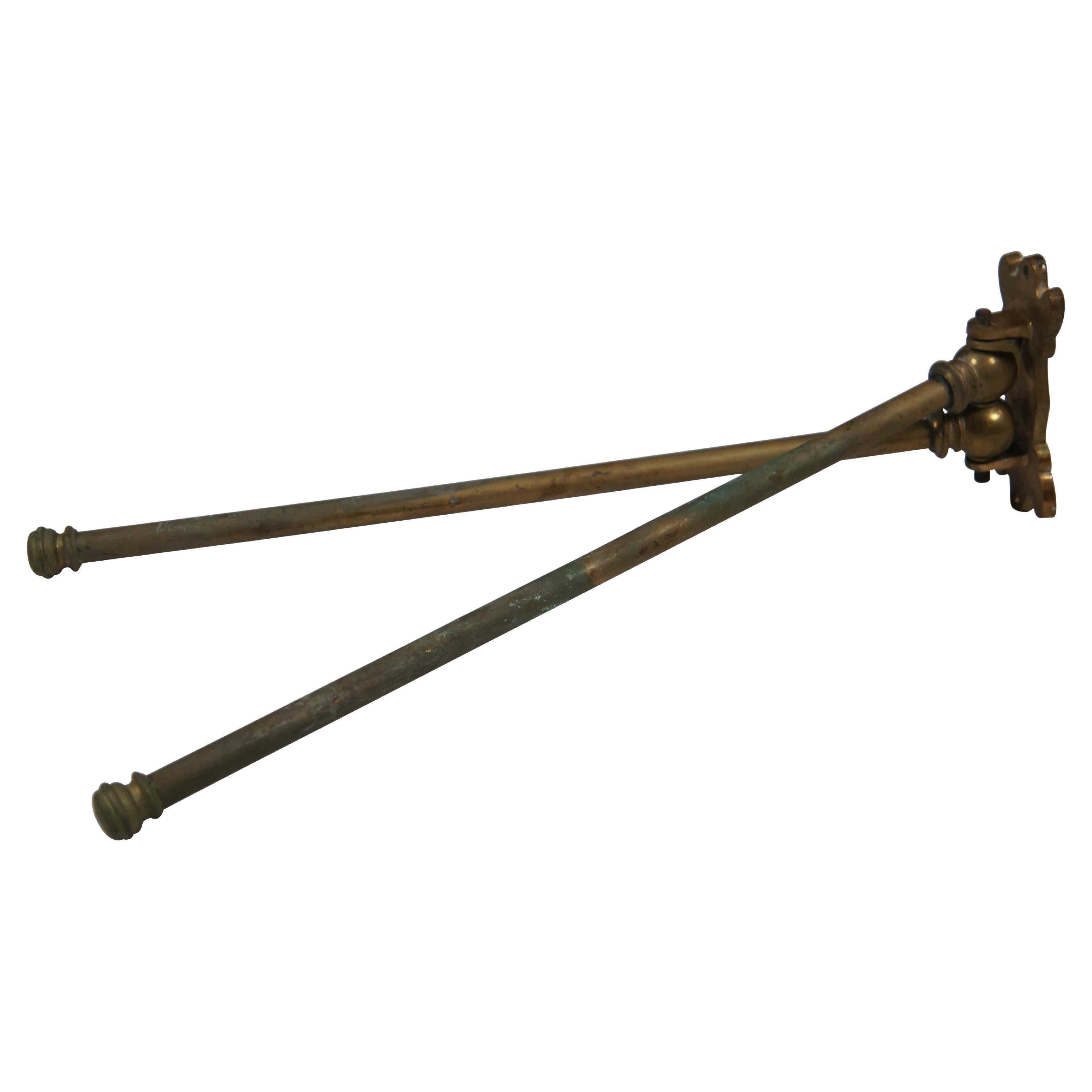 Antique Victorian Brass 2 Arm Drying Rack Towel Swing Bar Rod Laundry Holder 17"