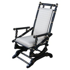 Antique 19th Century Victorian Ebonized Platform Rocker Rocking Chair Regency