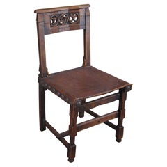 Antique Spanish Revival Quartersawn Oak Leather Nailhead Side Chair