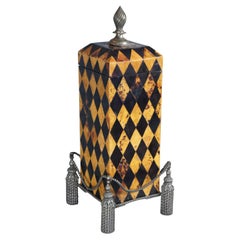 Vintage Maitland Smith Harlequin Penshell Brass Footed Decorative Modern Box Urn