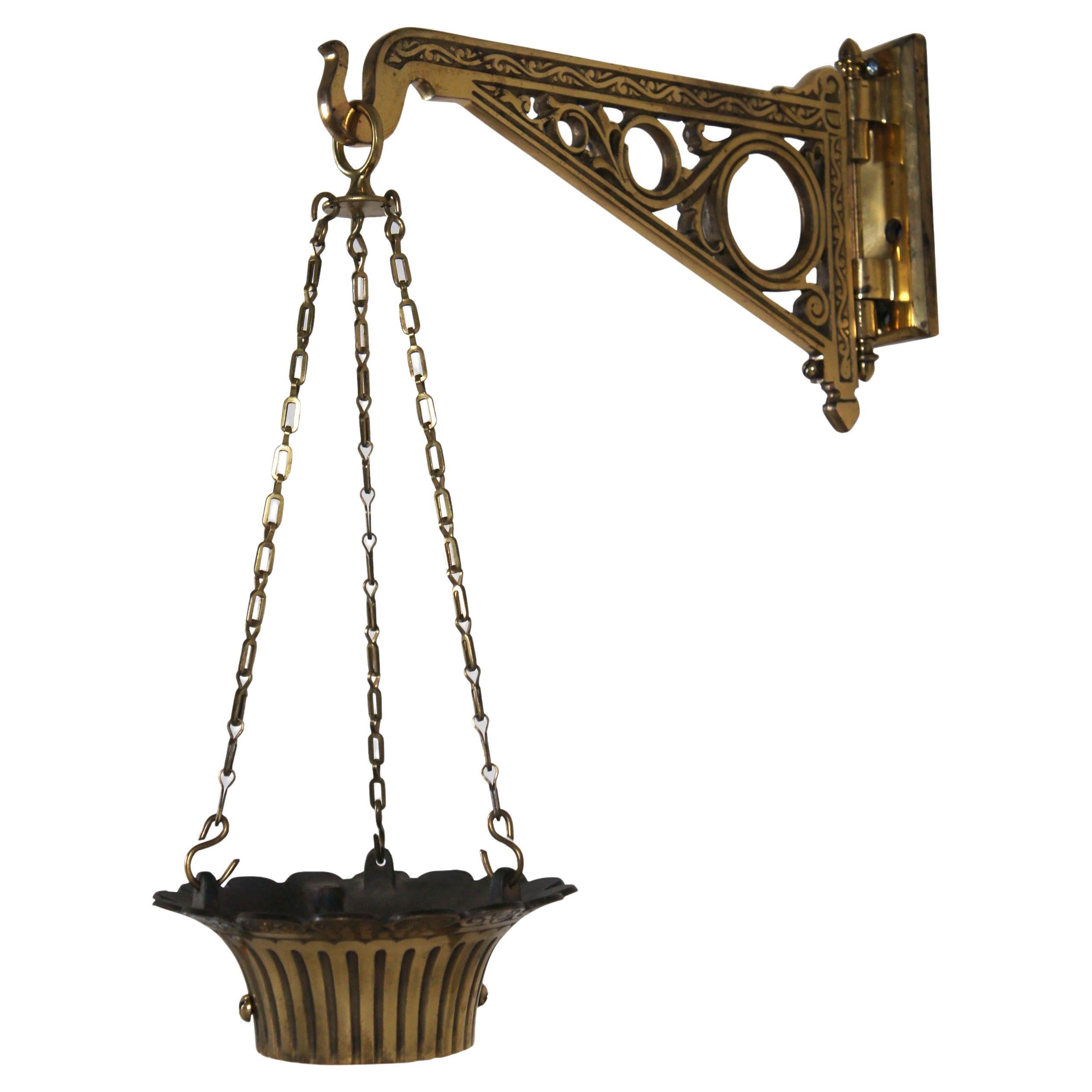 Antique Brass Apothecary Pharmacy Show Globe Bracket Wall Hanging Light Lamp For Sale