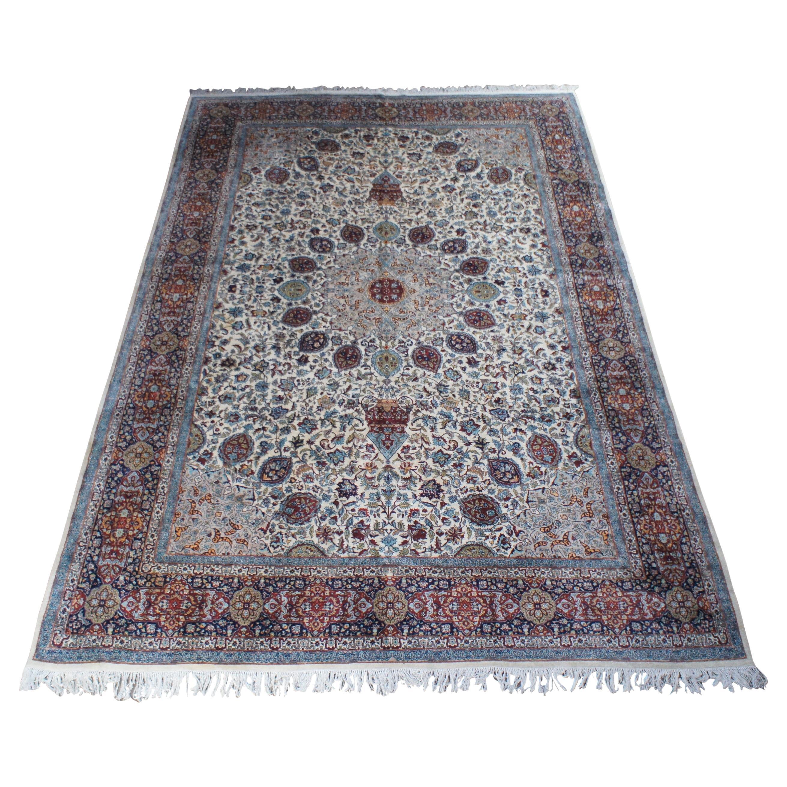 Fine Persian Nain Silk & Wool Ardabil Floral Medallion Area Rug Carpet 9' x 13'