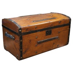 Antique Primitive Pine Iron Banded Studded Dome Top Storage Trunk Chest 26"
