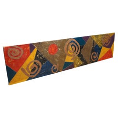 Large Abstract Mixed Media Geometric Spiral Wall Art Collage Panel 61"