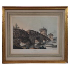 Antique Matthew Dubourg Rome Ponte Lucano Aquatint Engraving 18"