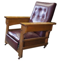 Antique Streit Mission Craftsman Quartersawn Oak Morris Library Lounge Arm Chair