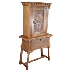 Antique Kuchins Oak Arts & Crafts Drybar Console China Cabinet Cupboard Hutch