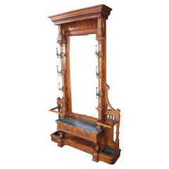 Monumental Victorian Renaissance Revival Walnut Granite Hall Tree Umbrella Stand