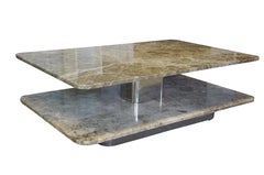 Brueton Mid Century Modern Edelstahl & Marmor Swivel Coffee Cocktail Table