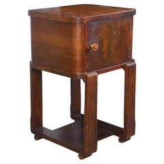 Antique Art Deco Walnut Copper Humidor Smoking Stand Side Table 22"